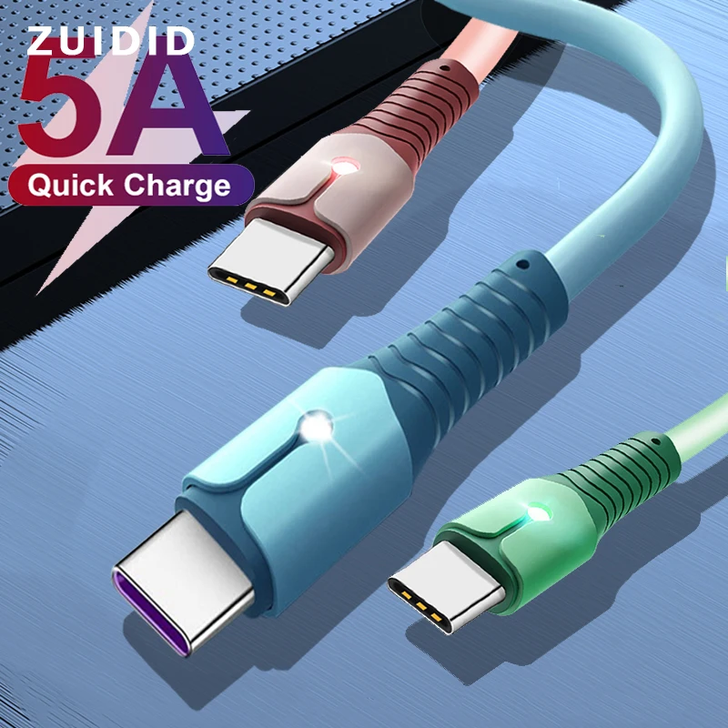 

5A Liquid Silicone USB Type C Cable Smartphone Fast Charging Sync Data Cord LED Charging Indicator USB C Wire Line For Xiaomi 11