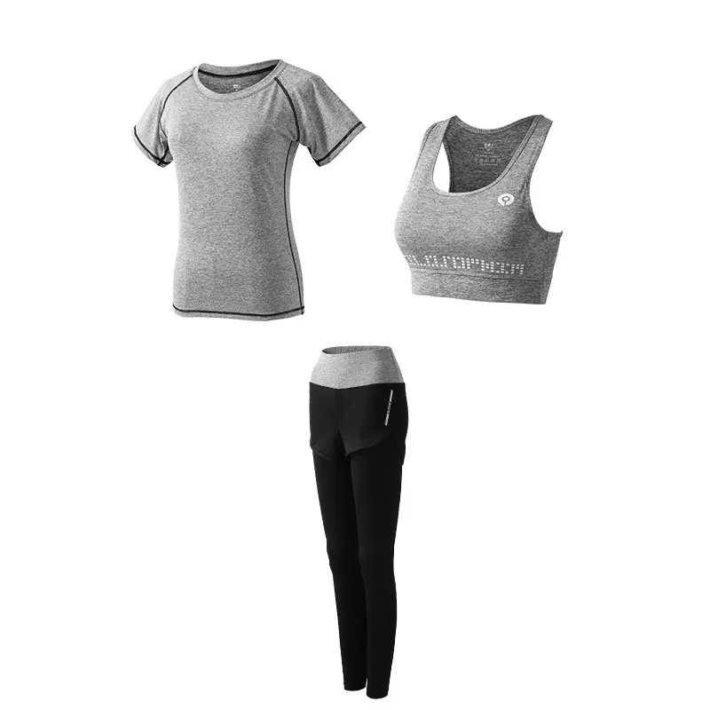3-grey-A 1 комплект/5 шт., женские комплекты для йоги, для улицы, для бега, йоги, спортивный комбинезон, быстросохнущий, для фитнеса, тренажерного зала, женская одежда для тренировок, спортивный комплект - Цвет: 3-grey-A