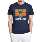 Винтажная Мужская футболка с коротким рукавом и принтом енота и кошки, 100% хлопок