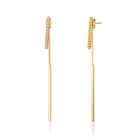 trendy cubic zirconia tassel long earrings for women gold chain metal rod stick drop dangle earring party jewelry gifts