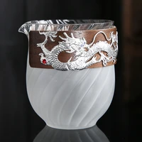 290ml mug chinese fair cup crystal glass cups kung fu teaware accessories tea mugs with silver dragon phoenix chahai crafts gift