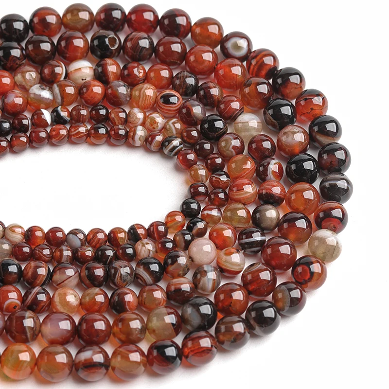

Beads Natural Stone Round Loose Beads Line Agate Chocolate Stone Beads For DIY Making Bracelet Jewelry 4/6/8/10/12mm Accessories