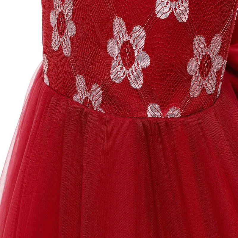 

Flower Girls Dress Illusion Sleeveless Embroidery Lace Tulle O-Neck Floor-Length Luxury Appliques Kids Party Princess Gown F118