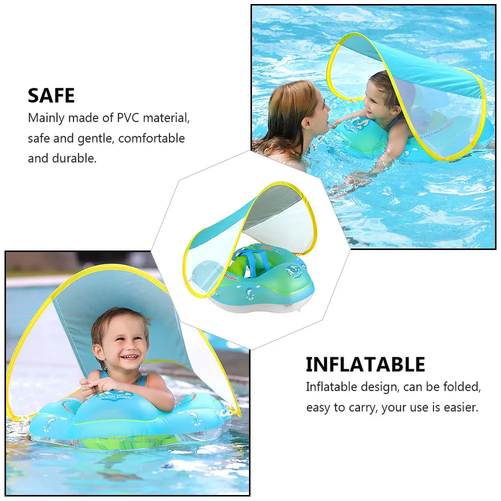 

1pc Cartoon Summer Beach Swim Ring Outdoor Swimming Pool with Sunshield