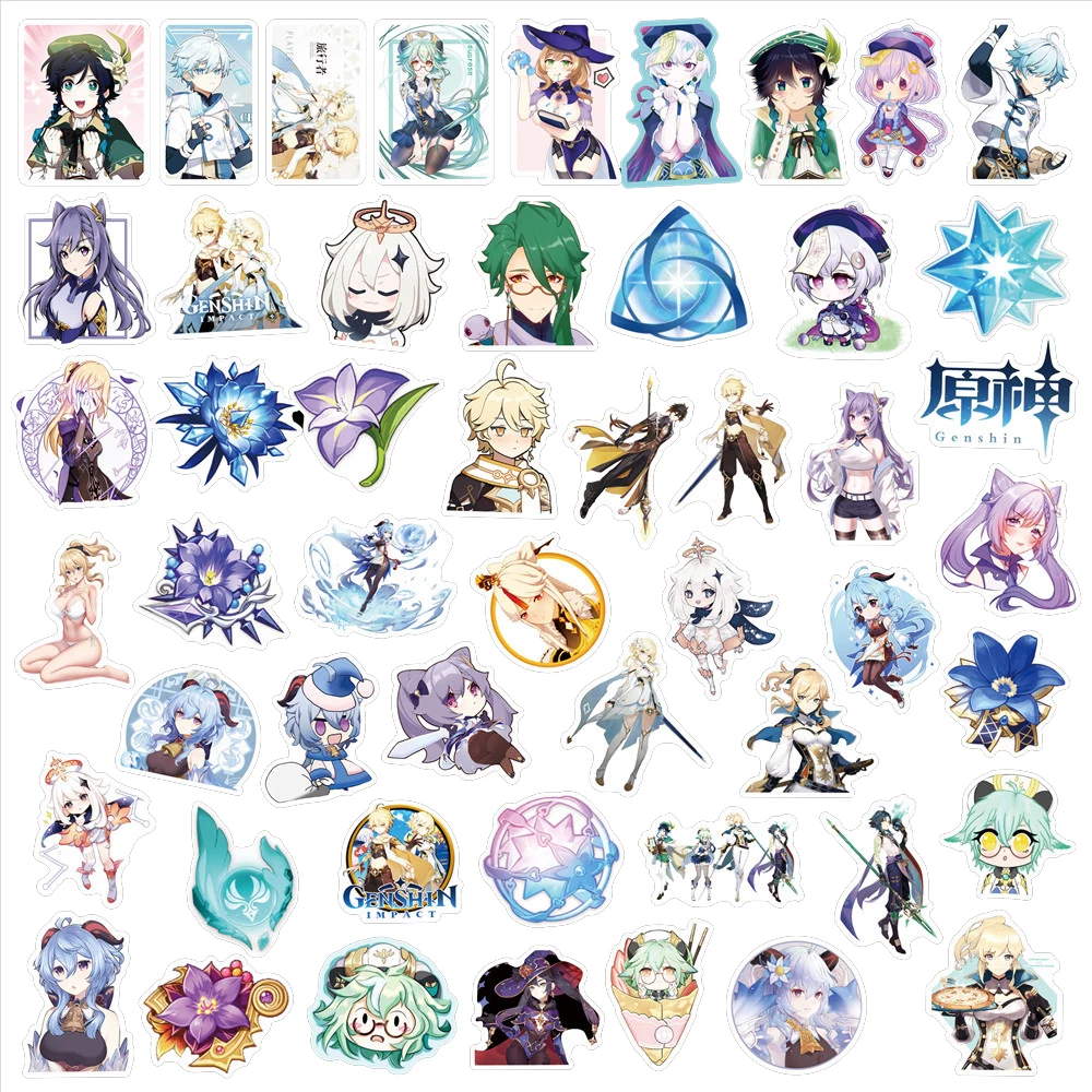 Genshin-calcoman&iacute;as de Anime de mundo abierto para ni&ntilde;os, calcoman&iacute;as de juego de Anime de impacto de 10/30/50 uds, impermeables, para ordenador port&aacute;til, tel&eacute;fono, motocicleta, monopat&iacute;n-5