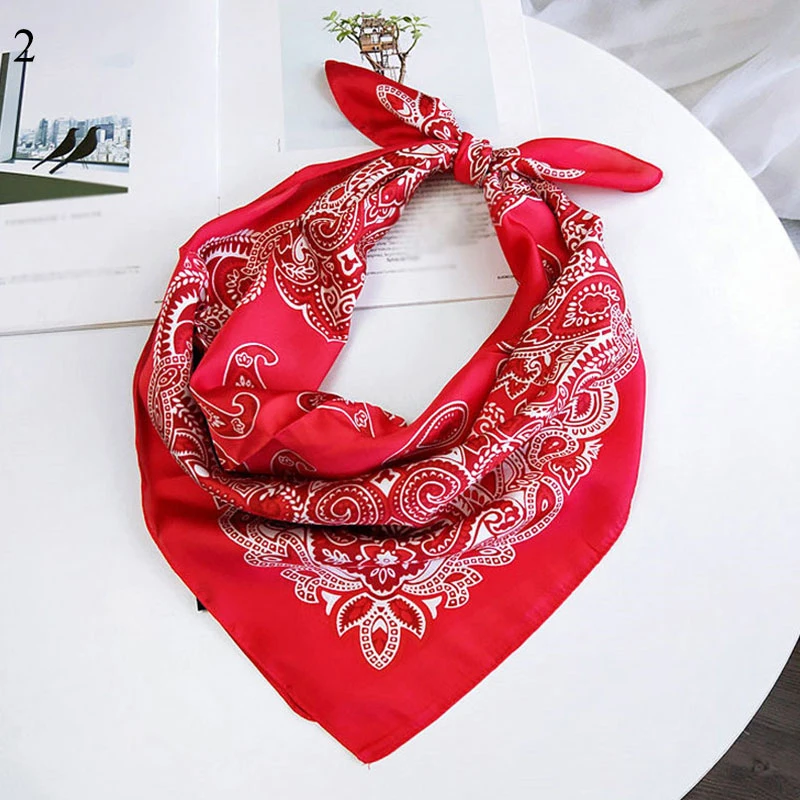 

2020 Fashion Paisley Print Bandana Hair Scarf for women Kerchief Satin Silk Scarfs Square Shawl and Wraps Neck Scarves For Lady