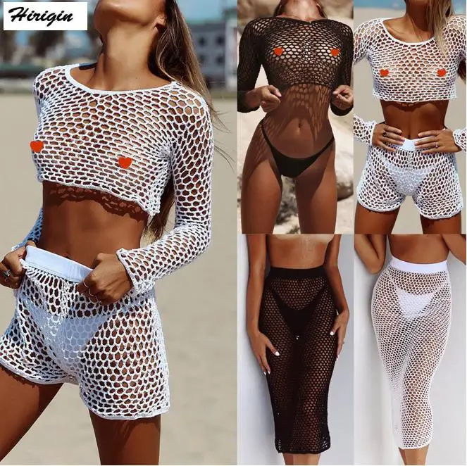 Женская Сексуальная футболка из сетки юбка сетка для волос вязаная одежда