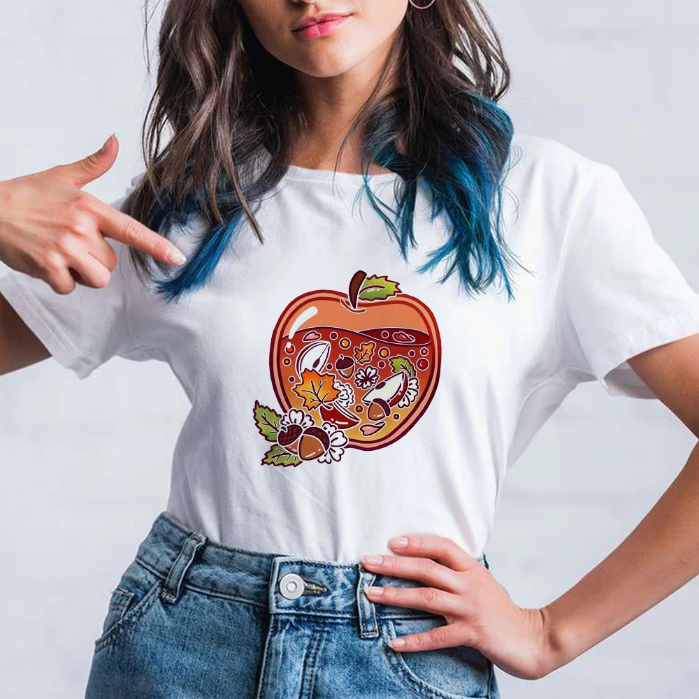 

Bottle Graphic Women's T Shirts Red Apples And Other Nuts Print Short Sleeve Gorgeous Clothes Hot Selling Shirt Femme Top Tee