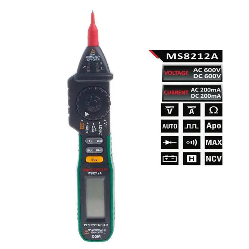 MASTECH MS8212A ручка цифровой мультиметр тестер напряжения тока Диодная логика