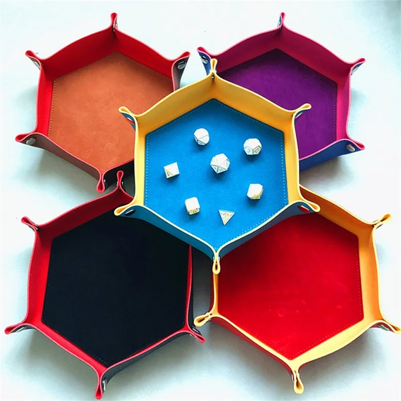 

1PC Foldable Dice Tray Box PU Leather Folding Hexagon Coin Square Tray Dice Holder Storage Box For Rolling Dice Wholesale