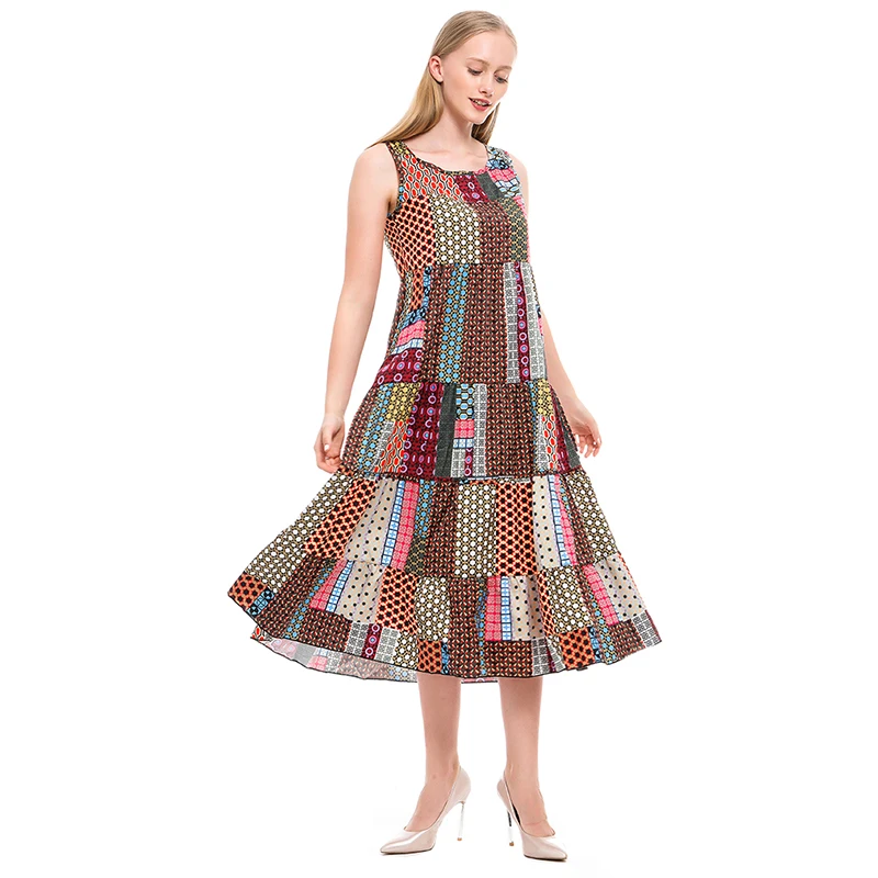 

Women Summer Loose Long Dresses Classy Plus Size O-Neck Print Lantern Slim Dress Office Lady Basics Dress