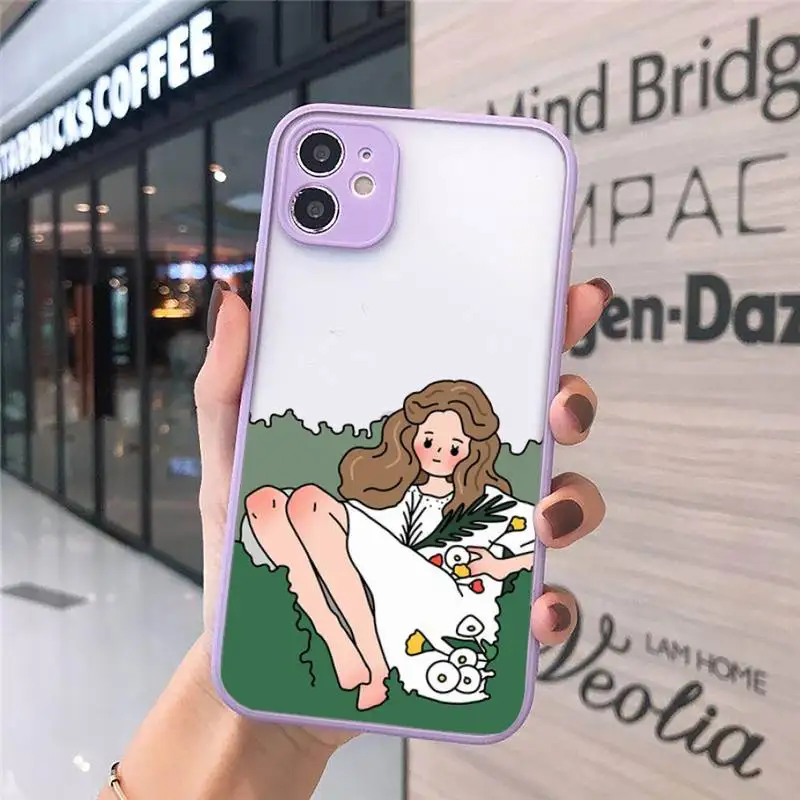 

Aesthetic cartoon girl Phone Cases Matte For iPhone 12 Mini 11 Pro XR XS Max 7 8 Plus X Hard PC Back Cover