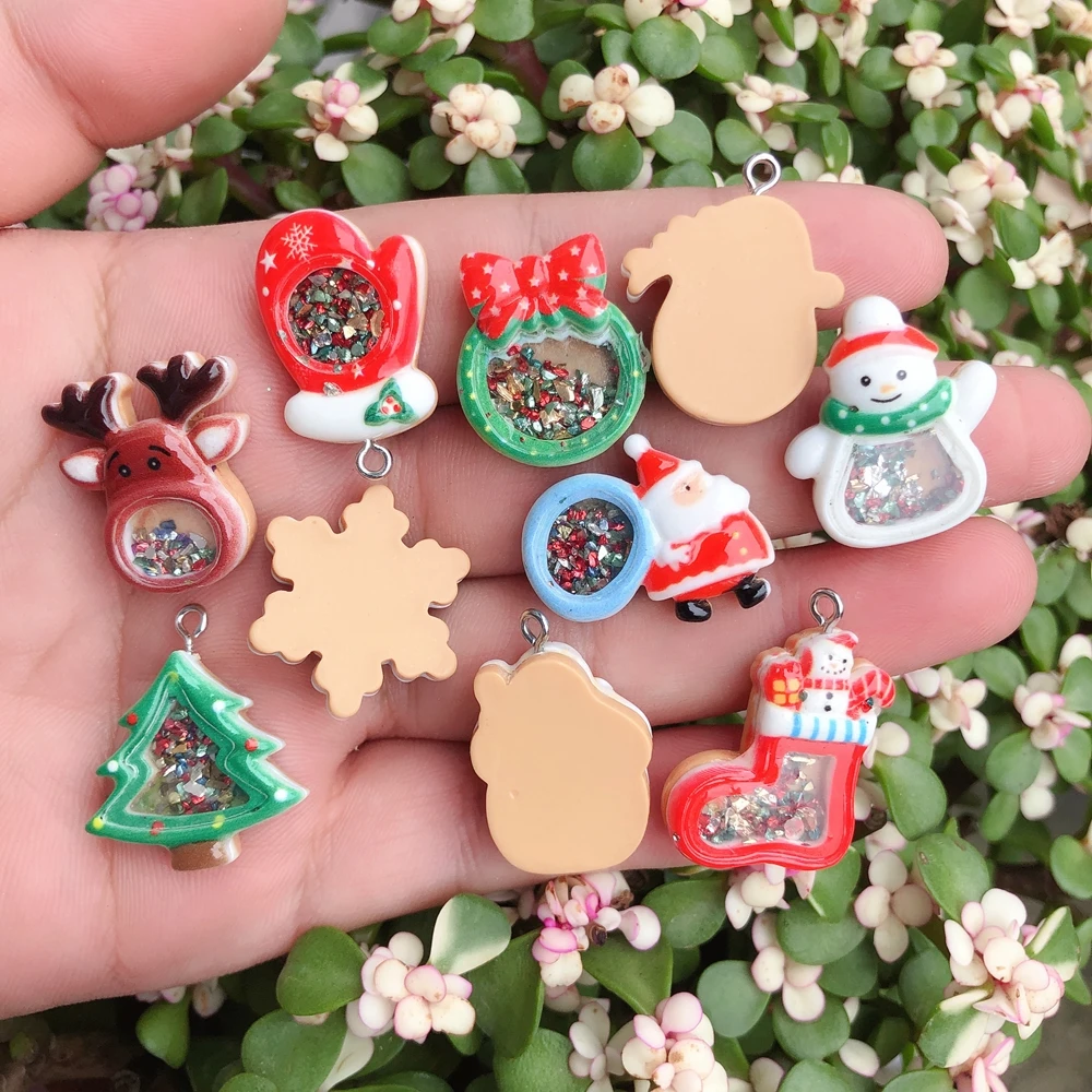 Кавайные рождественские подвески-шармы для создания украшений: браслетов, ожерелий, сережек, кабошонов с плоской задней частью из смолы.