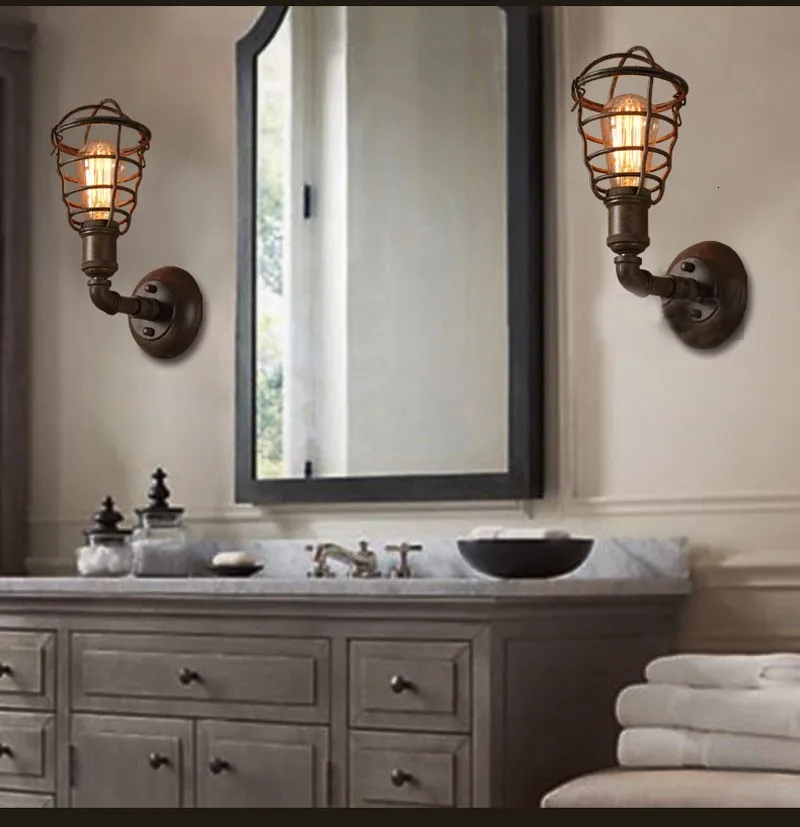 Настенный подвесной светильник в виде клетки с черными лампочками промышленный