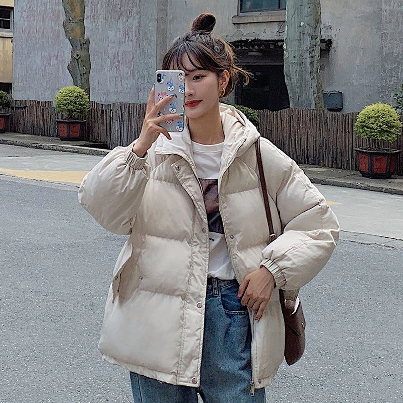 

Winter Jacket Parkas Women Korean Thick Hooded Puffer Parkas Cotton-Padded Oversized Jacket Female Warm Short Puffer Jacket