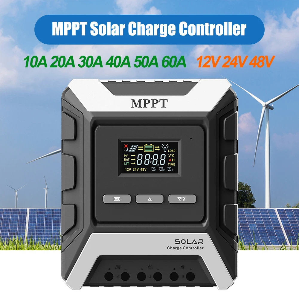

Контроллер заряда солнечной батареи MPPT 10A 20A 30A 40A 50A 60A с двойным USB зарядным устройством, солнечный регулятор с ЖК-дисплеем