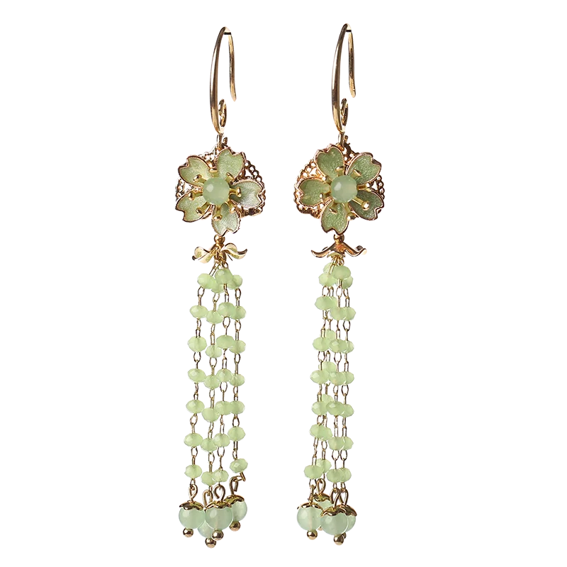 Винтажные серьги кисточки в китайском дворцовом стиле из серебра 925 пробы с