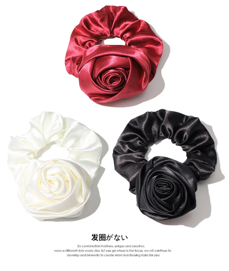 

Wholesale 2022 girl's luxurious stain rose Hair bands with beads hair scrunchies girl's hair Tie Ponytail Holder