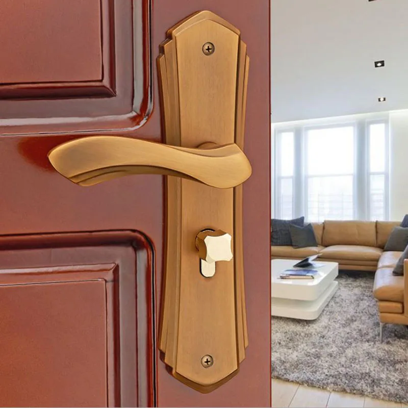 Желтая бронзовая дверь из алюминиевого сплава дверной замок стали дерева