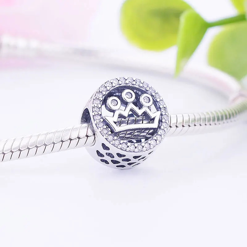 100% Серебряная корона круглая циркониевая Хрустальная бусина подходит для