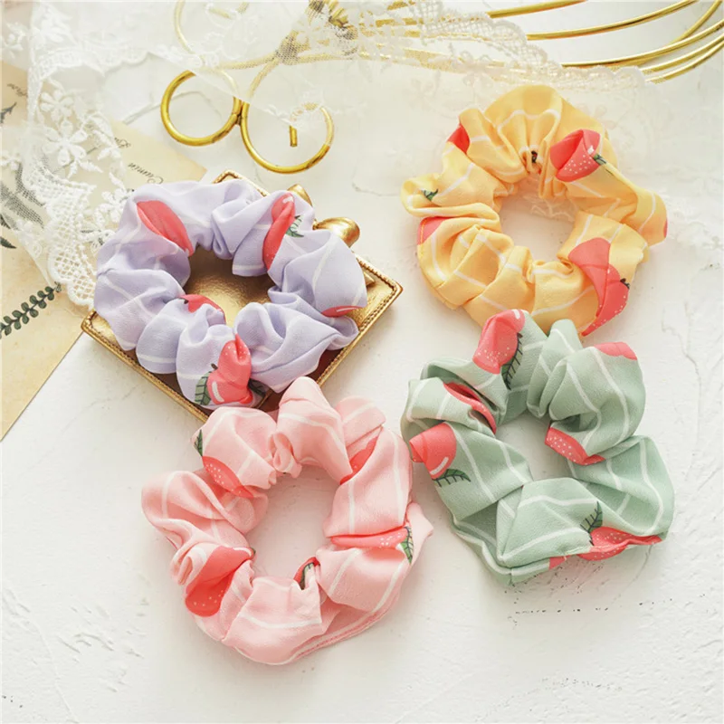Женские шифоновые резинки для волос с фруктовым принтом эластичные мягкие