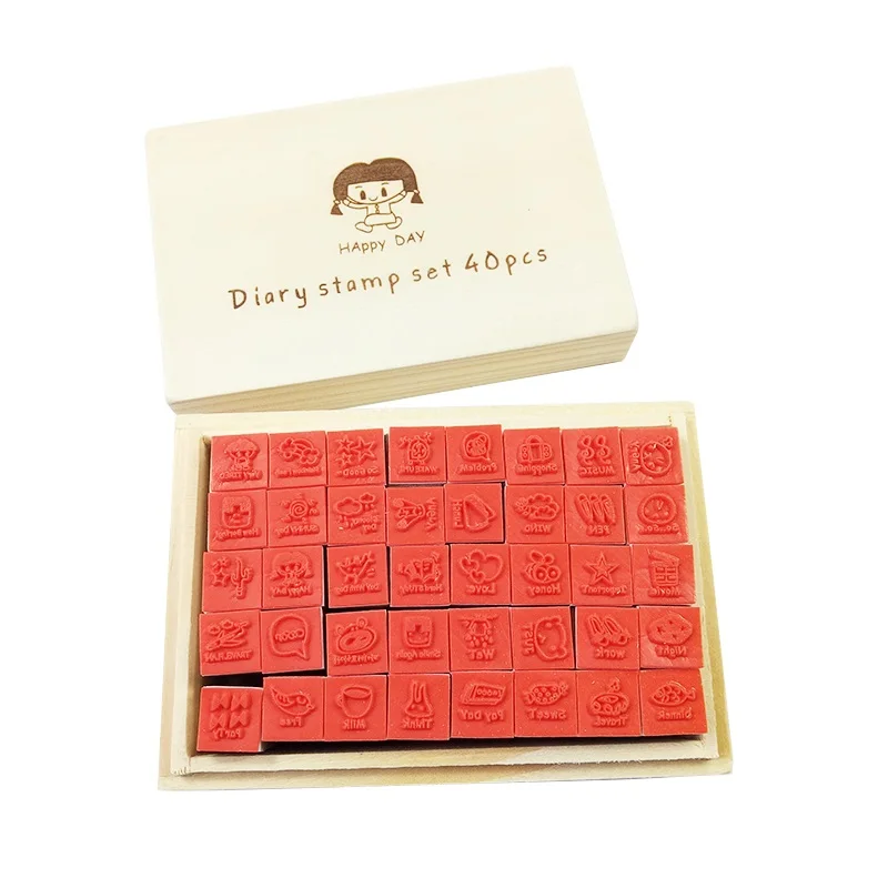 

5box Cute Animal Girl Rectangle Standard Vintage Wooden Rubber Stamp Stationery Scrapbook Crafts DIY Gift Diary Pattern Crafts