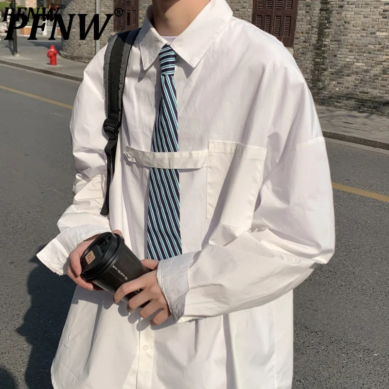 

Мужская рубашка с галстуком PFNW в стиле преппи, униформа в стиле Instagram, однотонные черные, синие свободные универсальные куртки, трендовые пр...