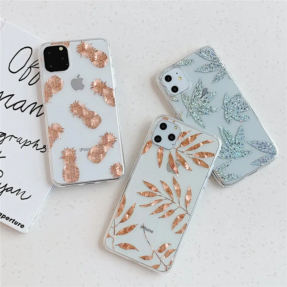 Роскошный блестящий чехол для телефона с изображением ананаса и кленового листа