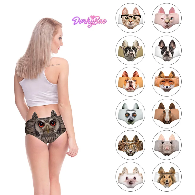 Женские сексуальные трусики 3D Животные кошка собака свинья обезьяна уши милое