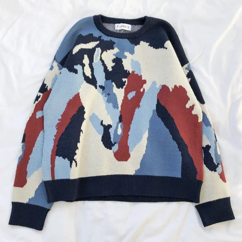 dark Neploe Pull Femme, новинка, корейский свитер большого размера контрастных цветов с граффити, Женский вязаный свитер с круглым вырезом, уличная одежда, джемпер 56134 - Цвет: dark