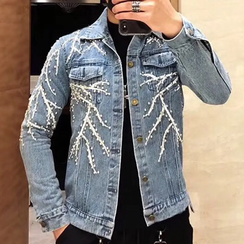 Мужская джинсовая куртка KIOVNO в стиле панк с вышивкой деревьев уличная одежда хип