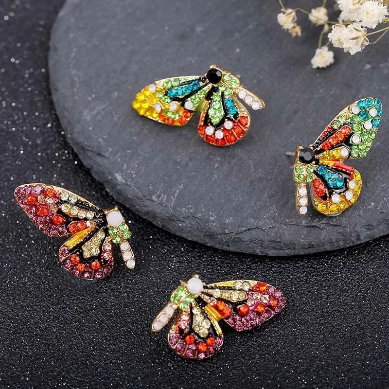 

New Fashion Butterfly Wings Earrings Female Rhinestone Wild Personality Metal Earrings Sweet Romantic Jewelry