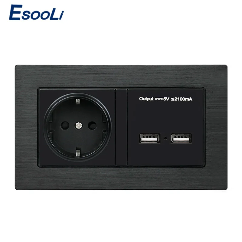 Настенное зарядное устройство Esooli с двумя USB-портами и панелью из нержавеющей