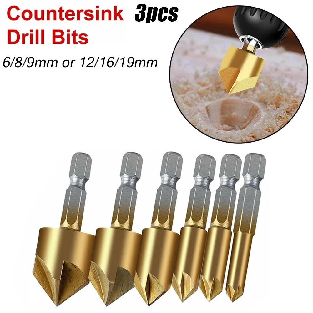 

3pcs HSS Chamfer Countersink Chamfer Drill Bit 1/4 Hex Shank 90 Degree 6mm-19mm.For Chamfering Deburring A.nd.Countersinking