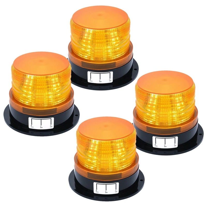 

4 x Amber LED Beacon Strobe Emergency Flashing Light Warning Lamp Truck 12V 24V