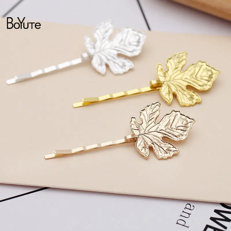 Leaf 29x34MM BoYuTe(10 шт./лот) металлический сплав Лось Морская звезда ветка заколки для волос в форме листа Модные женские ювелирные аксессуары - Цвет: Leaf 29x34MM