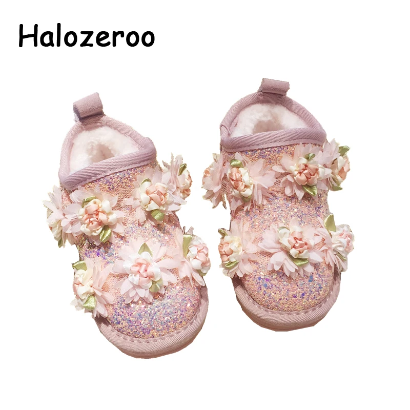 Новые зимние детские ботинки ботильоны с цветами для маленьких девочек детская