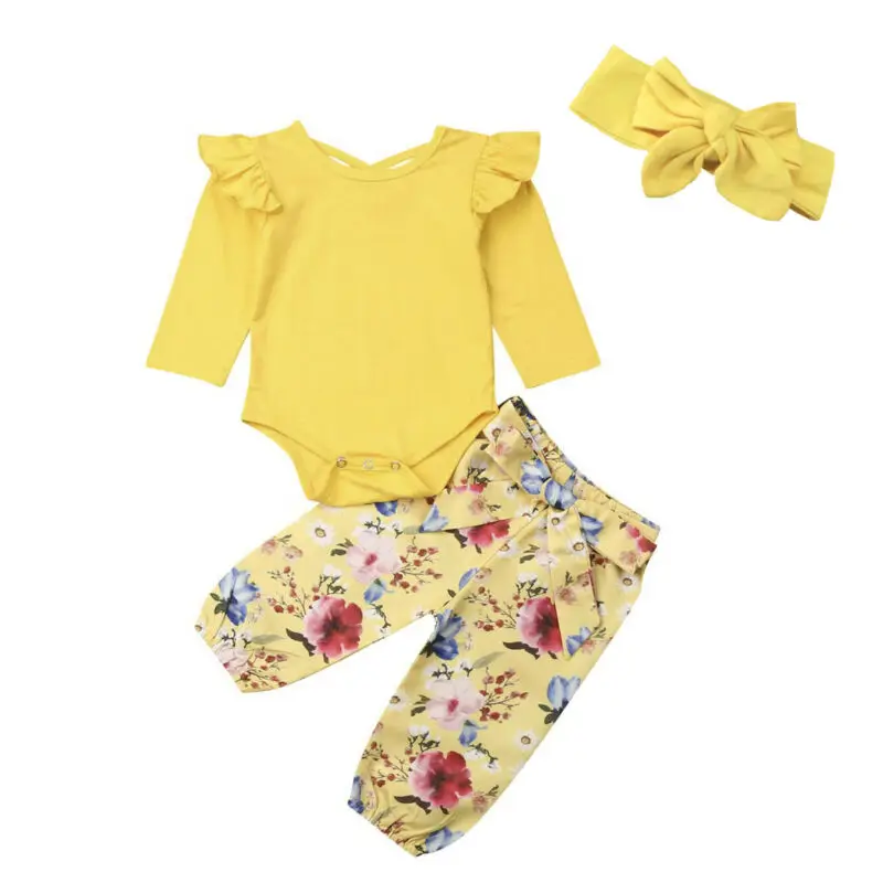

Toddler Girl Clothes 3PCS Nweborn Kids Baby Girl Clothes Ruffles Tops Bodysuit+ Floral Pants 3pcs Autumn Outfits