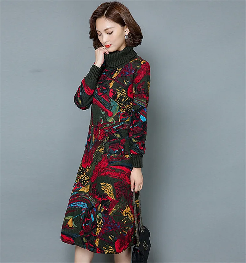 Хлопковое осеннее винтажное Цветочное платье 2020 Женская плотная водолазка