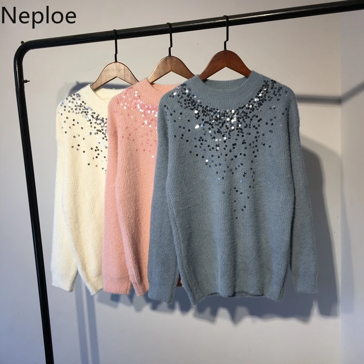 Neploe Sequin толстый свитер женский вязаный пуловер корейский топ зимний джемпер женский длинный рукав o-образный Вырез Свободный Pull Femme 54875
