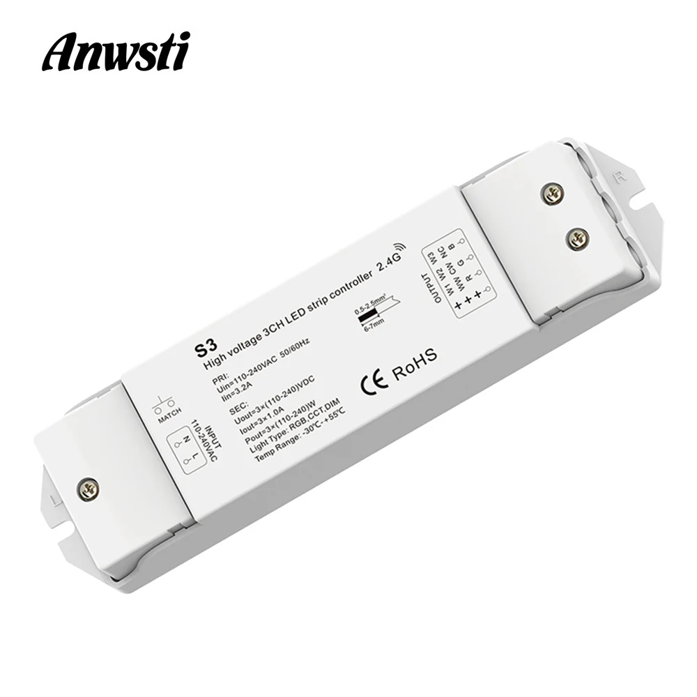 Светодиодная лента управления ler 220V 230V 110V AC беспроводной 2,4G RF пульт дистанционного управления 3CH диммер для RGB CCT WW CW одноцветный светодиодный ленточный светильник