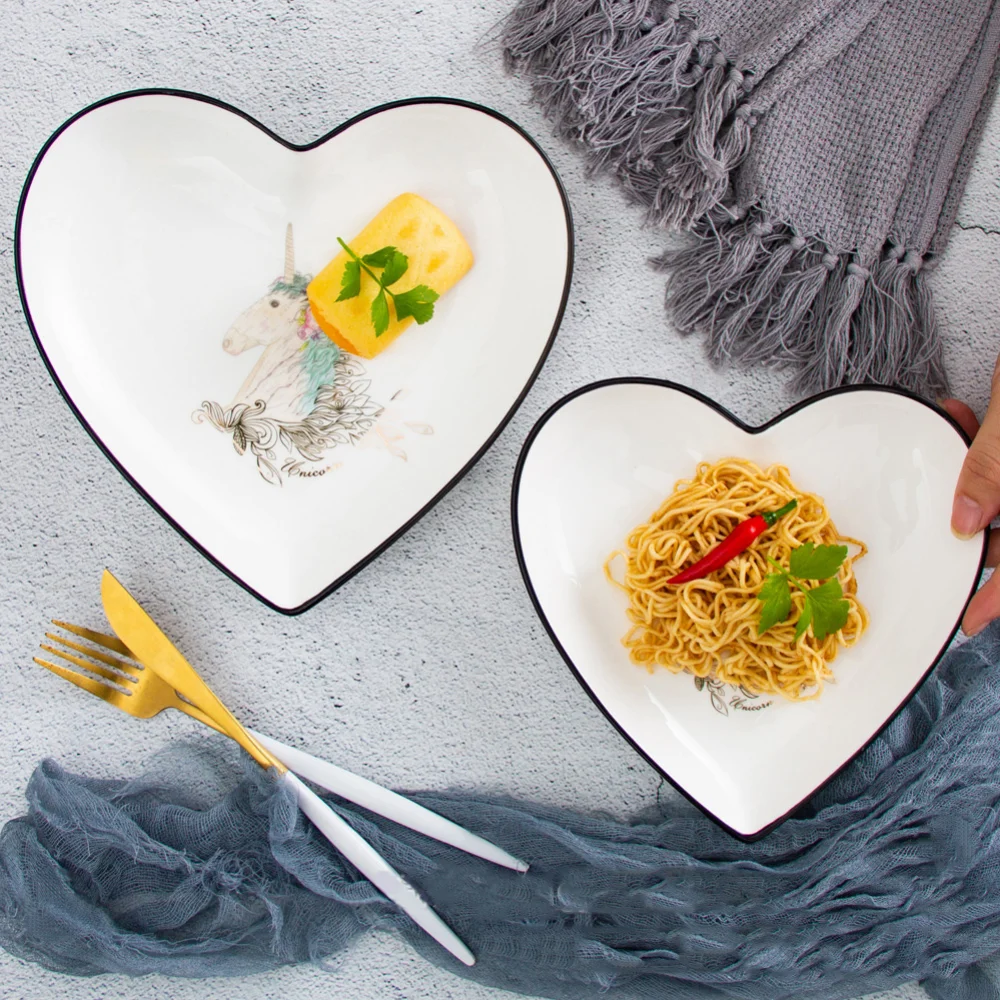 

1 Piece Tableware Ceramic Plate Creative Heart-Shaped Tableware Noodle Plate Tableware Dinner Service Kitchen Accessories