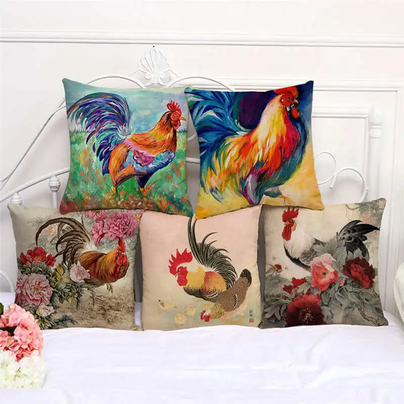 Бросить Наволочки акварель курица китайский чехол для подушки с изображением