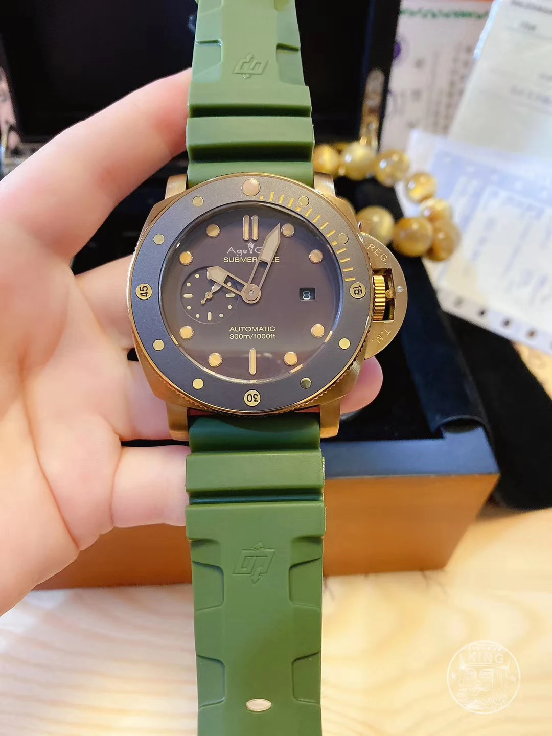 

New Men Automatic Mechanical Sapphire Stainless Steel Ceramic Bezel Green Rubber Bronze Strap Tang Luminous Carbotech Watches