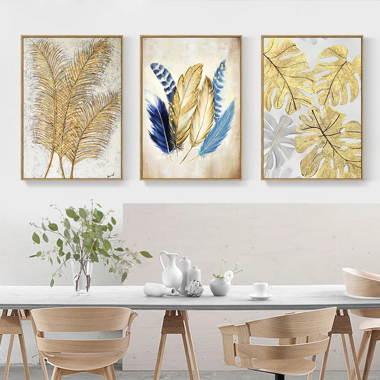 

Modern Golden Plants Landscape Mural Gorgeous Autumn Leaves Decorative Painting Home Wall Living Room Canvas Art Posters Paints