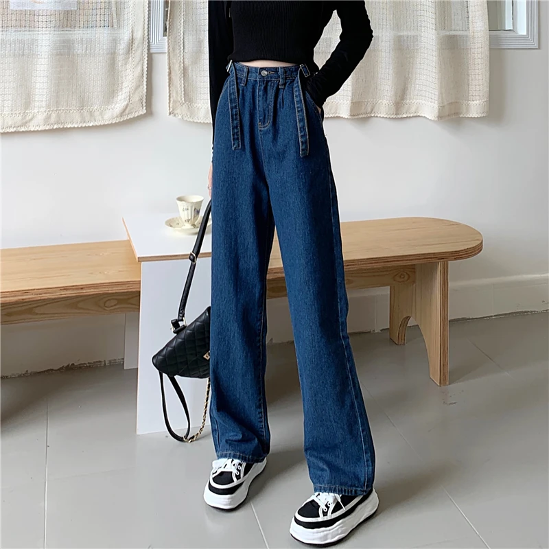 Jeans are thin, wide leg pants are versatile, fat mm loose straight denim pants