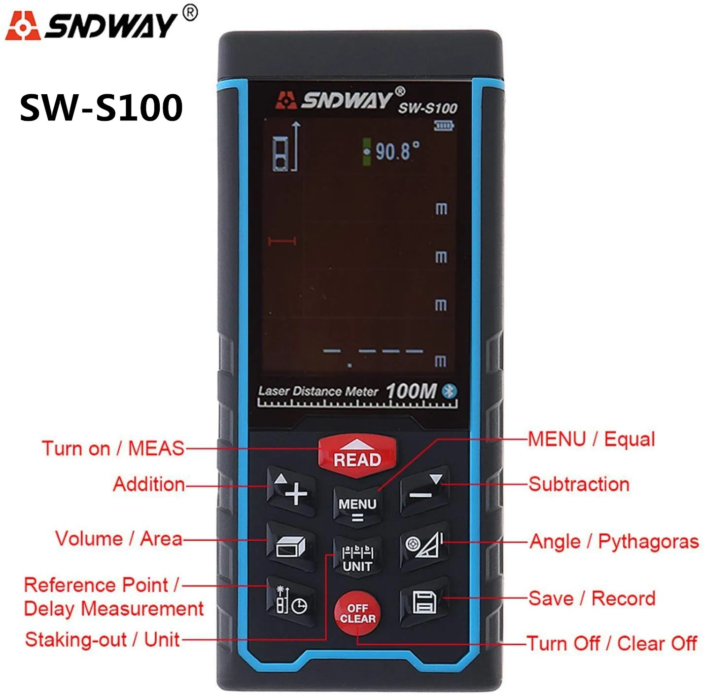 SNDWAY цифровой лазерный дальномер цветной дисплей Rechargeabel 100M 70M 50M измеритель