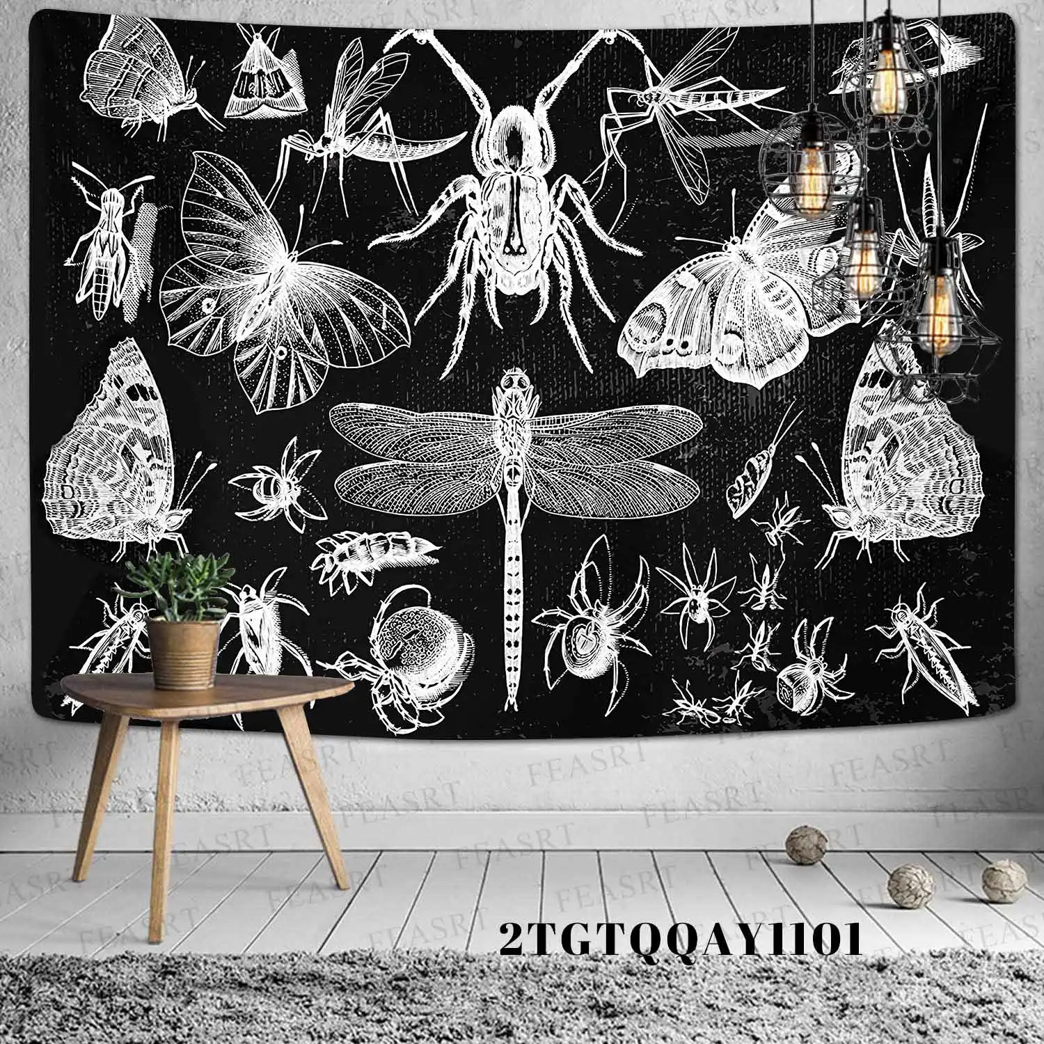 Simsant Black and White Tapestry Gothic Witchy Tapestry Moon Phase Tarot Tapestry Fantasy Gothic Skull Hawk Moth Wall for Dorm