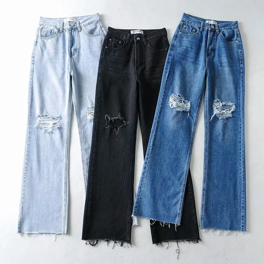 

Ripped Jeans Woman High Waisted Straight Leg 2021 Spring Summer Baggy vaqueros mujer Mom Denim Pants Boyfriend Streetwear Casual