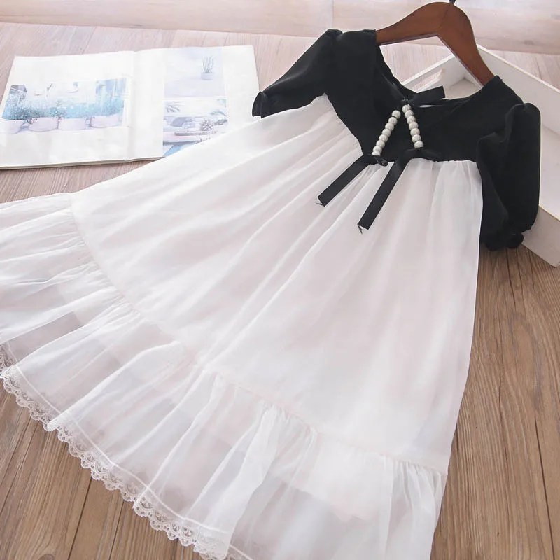 Летняя детская одежда с жемчугом и низким вырезом на спине платье принцессы